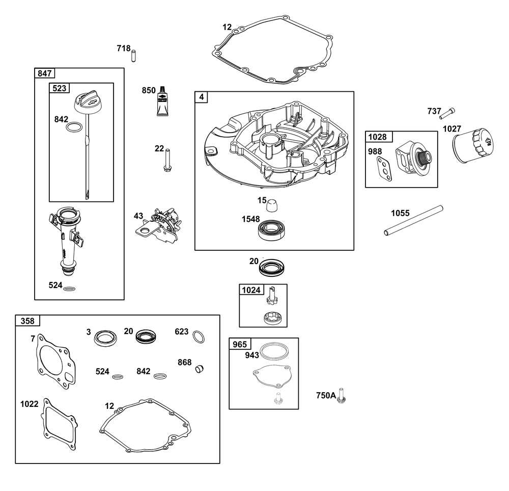 Crankcase Cover/Sump And Lubrication Group Diagram and Parts List for 125P4B-0032-H5 100000 - 19Z999 Briggs and Stratton Engine